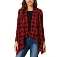 thumbnail image 1 of INSPIRE CHIC Women's Long Sleeves Handkerchief Hem Plaids Open Front Cardigan Red XS, 1 of 7