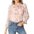 thumbnail image 1 of Allegra K Women's Long Sleeves Tie Neck Ruffle Collar Floral Print LeisureTop, 1 of 7
