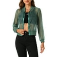 thumbnail image 1 of INSPIRE CHIC Women's Long Sleeves Zip Up See Through Lightweight Bomber Jacket L Green, 1 of 6