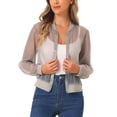 thumbnail image 1 of INSPIRE CHIC Women's Long Sleeves Zip Up See Through Lightweight Bomber Jacket S Gray, 1 of 6