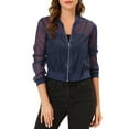 thumbnail image 1 of INSPIRE CHIC Women's Long Sleeves Zip Up See Through Lightweight Bomber Jacket XS Blue, 1 of 7