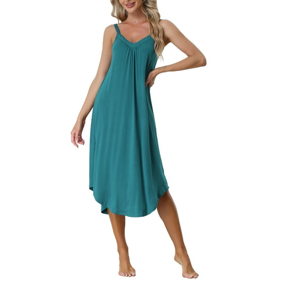 INSPIRE CHIC Women's Lounge Pajama Dress Sleepwear Nightdress Spaghetti Strap Cami Nightgowns M Peacoke Green
