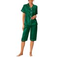 thumbnail image 1 of INSPIRE CHIC Women's Satin Pajamas Sets Short Sleeve Button Tops with Capri Pants 2 Pcs Loungewear XS Dark Green, 1 of 6