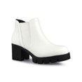 thumbnail image 1 of BLISSFUL STEP Women's Lug Sole Block Heel Chelsea Closed Toe Ankle Boots White 8, 1 of 8
