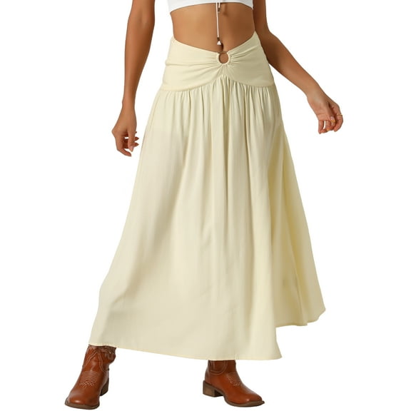 INSPIRE CHIC Women's Maxi Boho Skirt Summer Flowy Smocked Waist Boho Skirt