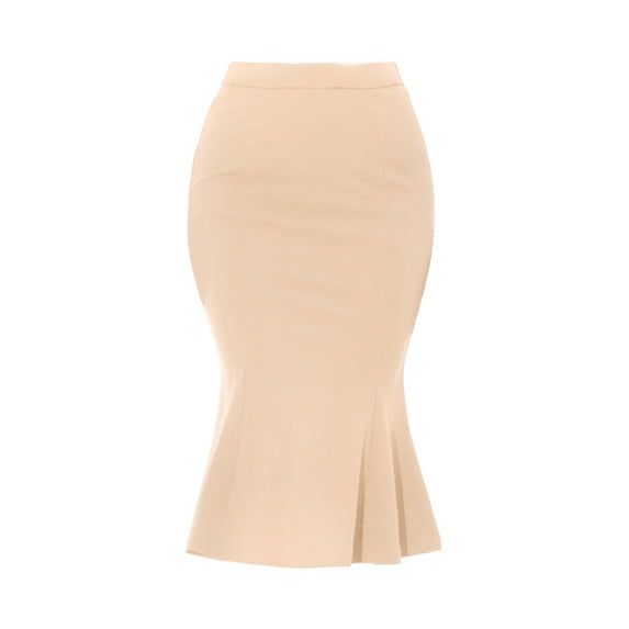 INSPIRE CHIC Women's Mermaid Skirt Hight Waist Metal Decor Fishtail Pencil Midi Skirt M Apricot