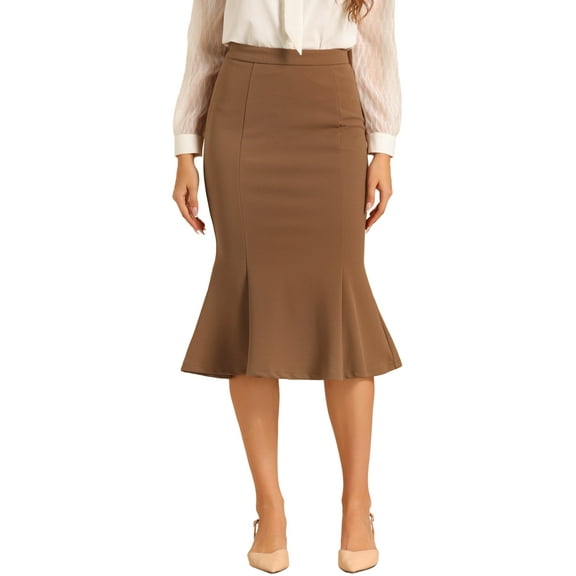 INSPIRE CHIC Women's Mermaid Skirt Hight Waist Metal Decor Fishtail Pencil Midi Skirt XS Brown