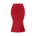 thumbnail image 1 of INSPIRE CHIC Women's Mermaid Skirt Hight Waist Metal Decor Fishtail Pencil Midi Skirt L Red, 1 of 5