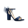 thumbnail image 1 of BLISSFUL STEP Women's Mesh Bow Heels Ankle Strap Open Toe Block Heel Sandals Navy Blue 7, 1 of 7