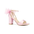 thumbnail image 1 of BLISSFUL STEP Women's Mesh Bow Heels Ankle Strap Open Toe Block Heel Sandals Pink 8, 1 of 7