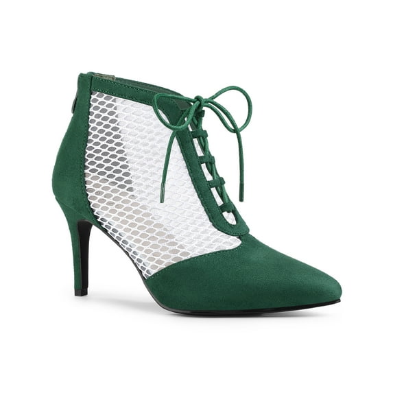 BLISSFUL STEP Women Mesh Lace Up Stiletto Heels Ankle Boots Green 9