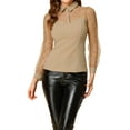 thumbnail image 1 of INSPIRE CHIC Women's Mesh Panel Dots Long Sleeve Button Front Half Placket Shirt XL Khaki, 1 of 5
