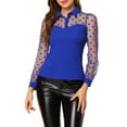 thumbnail image 1 of Allegra K Women's  Mesh Panel Dots Long Sleeve Button Front Half Placket Shirt, 1 of 6