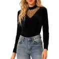 thumbnail image 1 of INSPIRE CHIC Women's Mesh Panel Swiss Dots V-Cut Neck Patchwork Long Sleeve Top M Black, 1 of 7