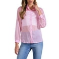thumbnail image 1 of INSPIRE CHIC Women's Shirt Mesh Sheer Point Collar Long Sleeve Button Down Shirt S Light Pink, 1 of 6