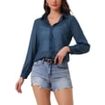 thumbnail image 1 of INSPIRE CHIC Women's Shirt Mesh Sheer Point Collar Long Sleeve Button Down Shirt XS Dark Blue, 1 of 6