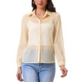 thumbnail image 1 of Allegra K Women's Mesh Sheer Tops Point Collar Long Sleeve Button Down Shirt, 1 of 6