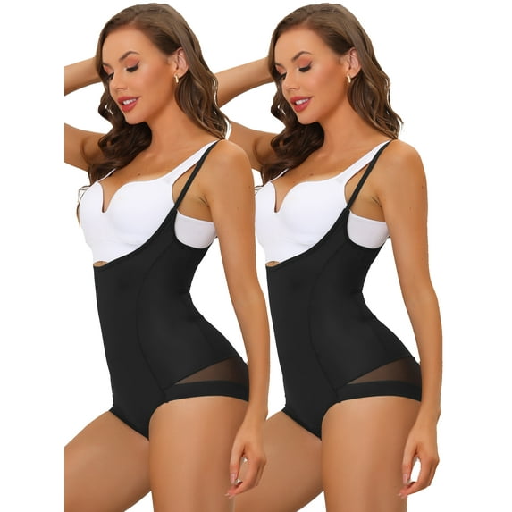 NOMADIC NOOK Women's Mesh Tummy Control Full Shape Slimming Sculpting Adjustable Straps Bodysuit 2 Packs
