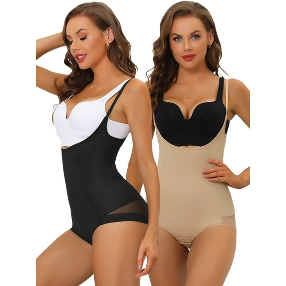 NOMADIC NOOK Women's Mesh Tummy Control Full Shape Slimming Sculpting Adjustable Straps Bodysuit 2 Packs