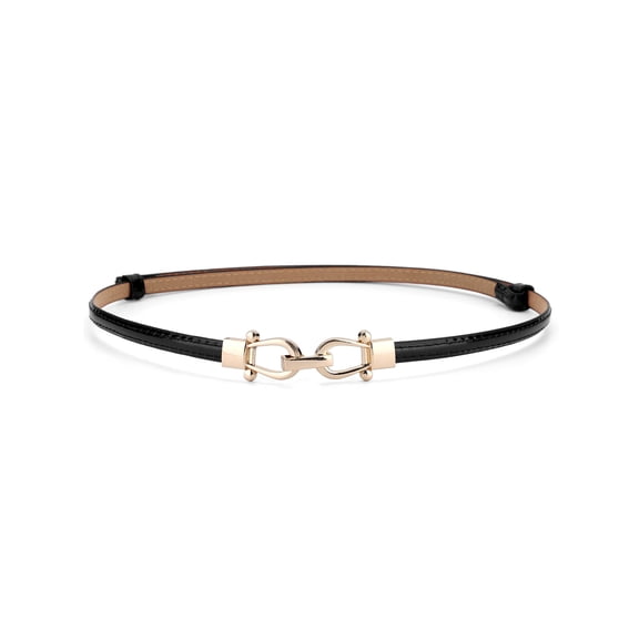 INSPIRE CHIC Women's Metal Buckle Adjustable Thin High Waist Belts Black-double round Buckle 22"-39"*3/8"(L*W)