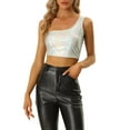 thumbnail image 1 of Metallic Crop Top for Women's One Shoulder Halloween Day Party Clubwear Shiny Holographic Tank Tops XL Silver, 1 of 6