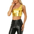 thumbnail image 1 of Metallic Crop Top for Women's One Shoulder Halloween Day Party Clubwear Shiny Holographic Tank Tops M Gold, 1 of 6