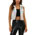 thumbnail image 1 of INSPIRE CHIC Women's Metallic Faux Leather Lapel Collar Sleeveless Zip Cropped Vest XS Holographic, 1 of 7