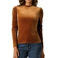 thumbnail image 1 of INSPIRE CHIC Women's Metallic Glitter Velvet Mock Neck Puff Long Sleeve Blouse Top L Brown, 1 of 6