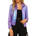 thumbnail image 1 of INSPIRE CHIC Women's Holographic Shiny Party Long Sleeve Lightweight Zipper Metallic Jacket XL Blue Purple, 1 of 8
