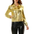 thumbnail image 1 of INSPIRE CHIC Women's Holographic Shiny Party Long Sleeve Lightweight Zipper Metallic Jacket XS Golden, 1 of 8