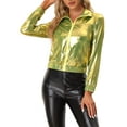 thumbnail image 1 of INSPIRE CHIC Women's Holographic Shiny Party Long Sleeve Lightweight Zipper Metallic Jacket L Green Gold, 1 of 6