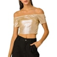 thumbnail image 1 of Allegra K Women's  Metallic Shiny Party Off Shoulder Crop Top, 1 of 7