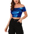 thumbnail image 1 of Allegra K Women's  Metallic Shiny Party Off Shoulder Crop Top, 1 of 7