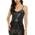 thumbnail image 1 of INSPIRE CHIC Women's Metallic Camisole Spaghetti Straps Backless Tank Tops XS Black-Glitter, 1 of 6