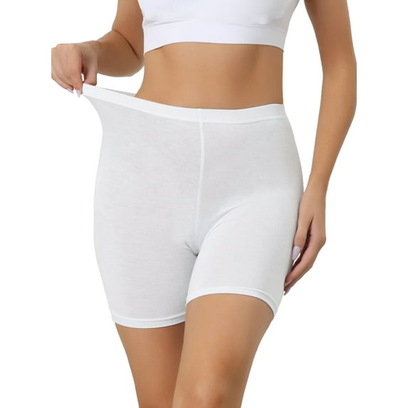 INSPIRE CHIC Women's Mid-Thigh Boxer Underwear Full Coverage Soft Stretch Boyshorts Panties M White