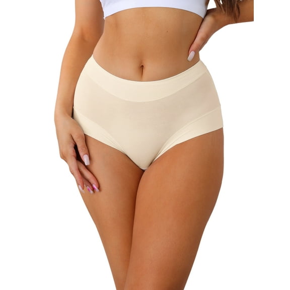 INSPIRE CHIC Women's Mid-Waisted Full Coverage Briefs Classic Cotton Underwear S Beige