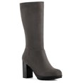 thumbnail image 1 of BLISSFUL STEP Women's Mid-calf Round Toe Block Heel Boots Gray 7, 1 of 7