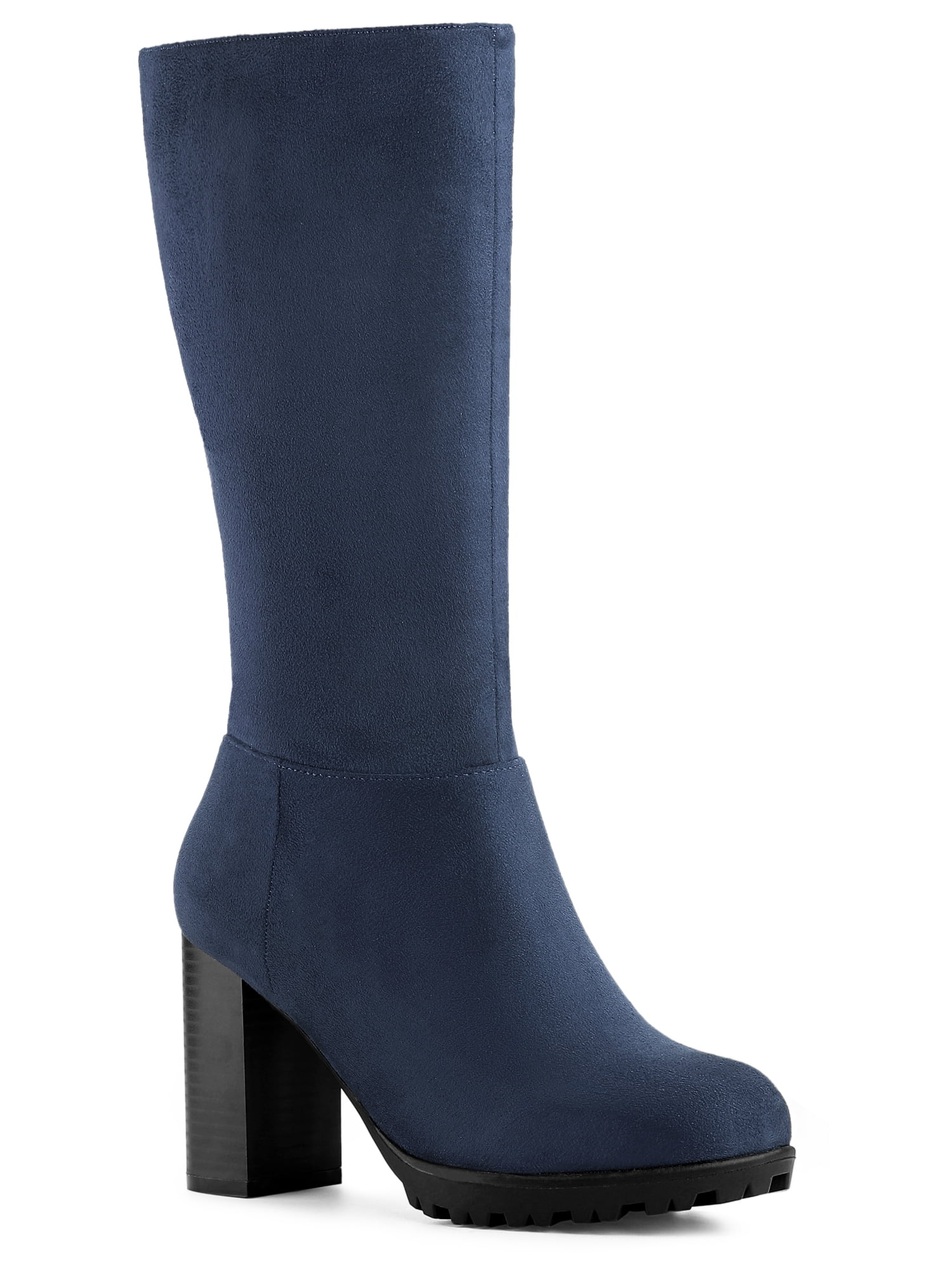 Allegra K Women's Velvet Block Heel Boots | Foldable Mid-Calf Shaft, Round Toe, 3.5" Heel - View #9