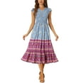 thumbnail image 1 of Allegra K Women's Midi Ruffled Flutter Sleeve Smocked Boho Floral Dress, 1 of 5