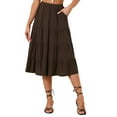 thumbnail image 1 of INSPIRE CHIC Women's Midi Skirts Solid Elastic Waist Flare A-Line Tiered Skirt with Pockets L Brown, 1 of 6