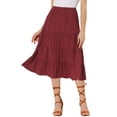 thumbnail image 1 of INSPIRE CHIC Women's Midi Skirts Solid Elastic Waist Flare A-Line Tiered Skirt with Pockets L Wine Red, 1 of 7