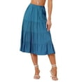 thumbnail image 1 of INSPIRE CHIC Women's Midi Skirts Solid Elastic Waist Flare A-Line Tiered Skirt with Pockets M Lake Blue, 1 of 6