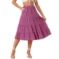 thumbnail image 1 of INSPIRE CHIC Women's Midi Skirts Solid Elastic Waist Flare A-Line Tiered Skirt with Pockets M Purple, 1 of 6