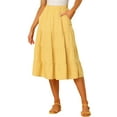 thumbnail image 1 of INSPIRE CHIC Women's Midi Skirts Solid Elastic Waist Flare A-Line Tiered Skirt with Pockets XS Yellow, 1 of 7
