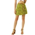 thumbnail image 1 of INSPIRE CHIC Women's Mini A-Line Elastic Waist with Belt Floral Pleat Skater Skirts Yellow M, 1 of 6