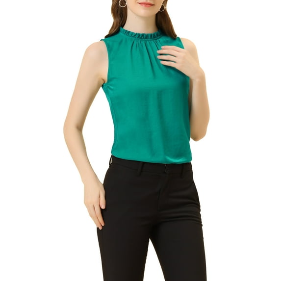 Allegra K Women's Mock Neck Ruffle Sleeveless Casual Blouse Tops