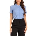 thumbnail image 1 of INSPIRE CHIC Women's Mock Neck Short Sleeve Button Down Bodysuit Tops XL Blue, 1 of 6