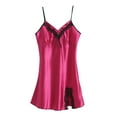 thumbnail image 1 of INSPIRE CHIC Women Satin Lace Trim Sleepwear Nightgown Pajama Slip Dress Fuchsia-Lace XXL, 1 of 7