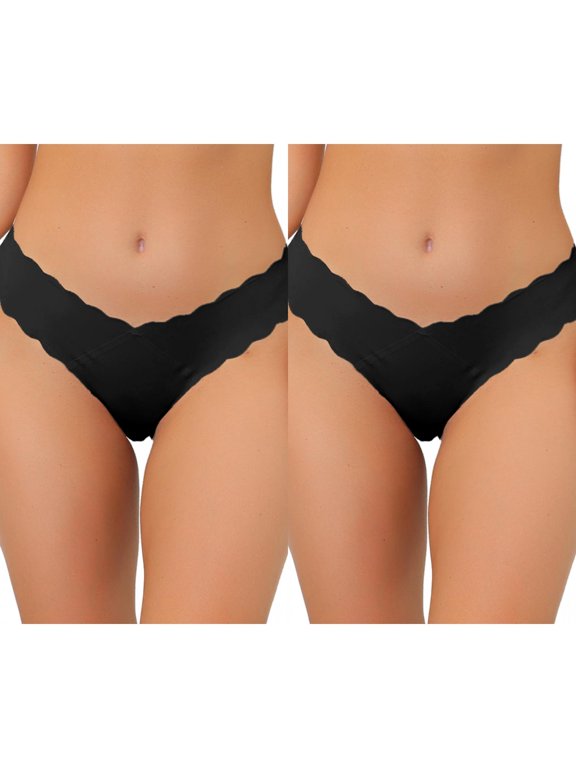 Women's No-Show Hipster Unlined Underwear V-Shape Waist Stretch Bikini 2 Packs