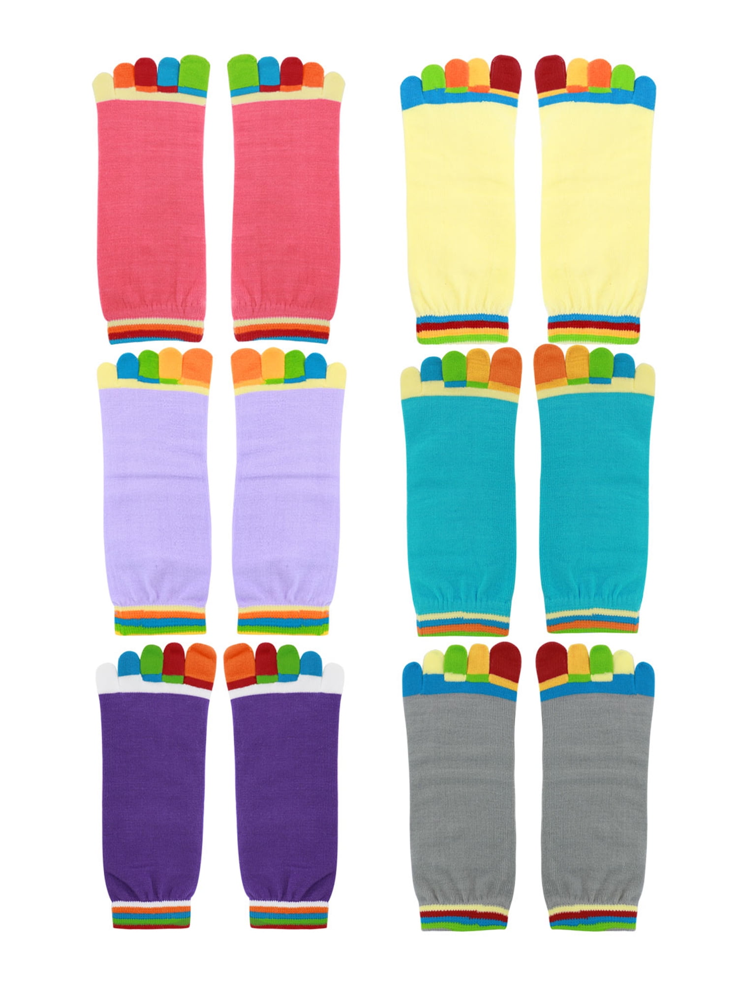 Allegra K Women's Nonslip Grips Contrast Color Full Toe Yoga Socks